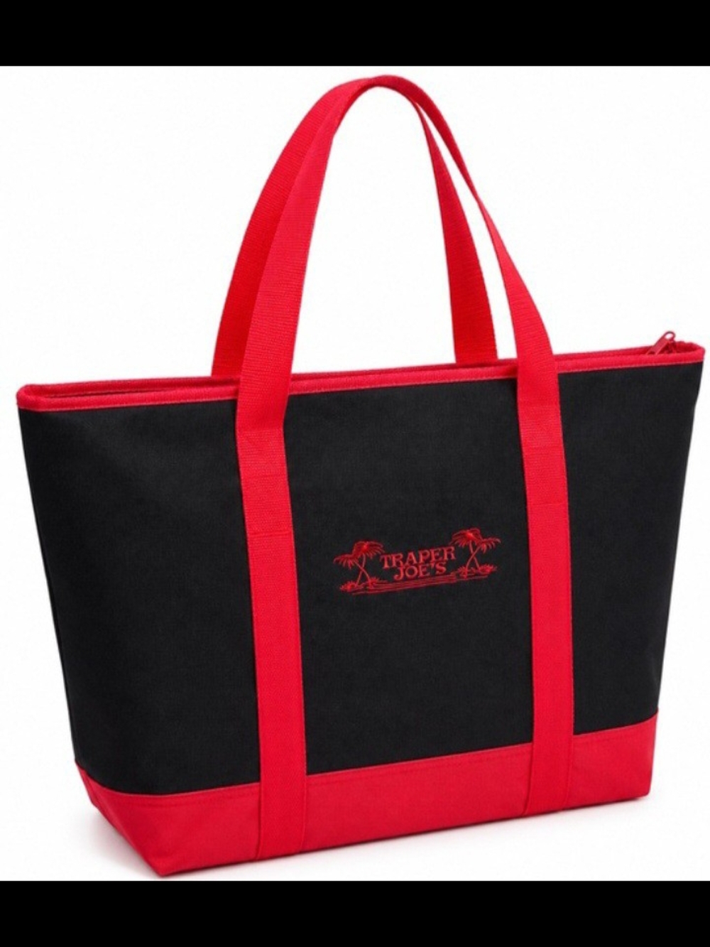 2 Large Trader Joes Black and Red Canvas Cooler Tote Bags